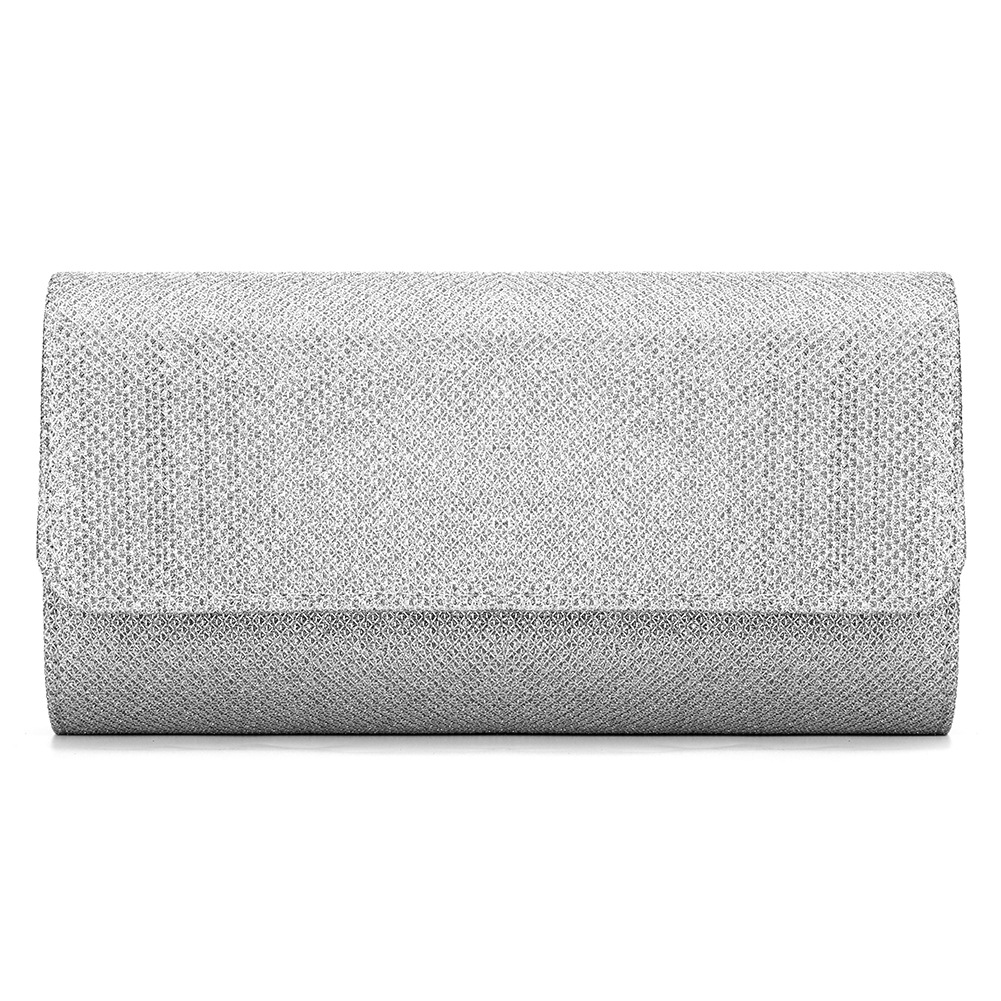 Glitter Flap Clutch - Women's - Silver Metallic Designed with a luxe satin style finish, this smart clutch bag is perfect for occasion season.
