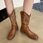 Women's Bandera Western Cowboy Boot Dark Brown Heel measures approximately 3 inches" Platform measures approximately 0.15" (approx) Buckle at ankle closure.