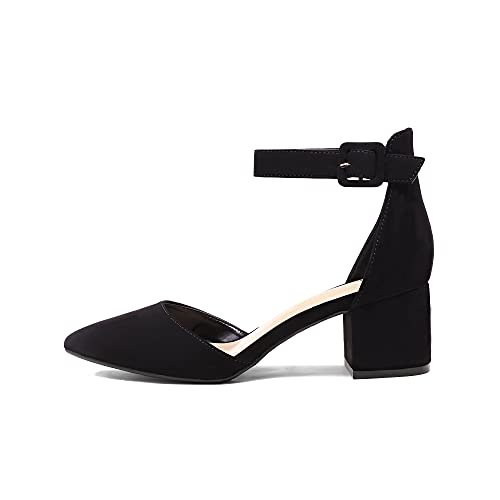 NICOLE PAIRS Women's Low Heel Pumps Thermoplastic Elastomers sole D'orsay Pointed Toe Ankle Strap Buckle closure