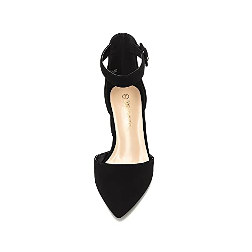 NICOLE PAIRS Women's Low Heel Pumps Thermoplastic Elastomers sole D'orsay Pointed Toe Ankle Strap Buckle closure