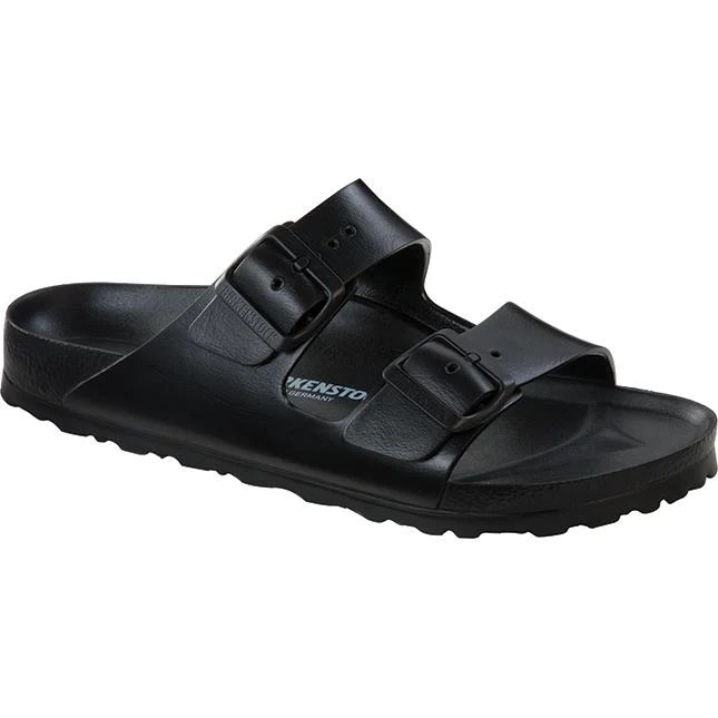 Nicole Hoyt Arizona EVA Womens Sandals - Metallic Anthracite The Gizeh is perfect for day or evening. Easy care Birko-Flor upper in a classic thong silhouette with an adjustable buckle for the perfect fit. Upper is made of acrylic and polyamide felt fibers with a leather-like texture on top and a soft fabric underneath against the skin. Features anatomically correct cork footbed that is 100% renewable and sustainable, and encourages foot health. The suede lined, contoured footbed will mold to the shape of your foot creating a custom footbed that supports and cradles you each every step.