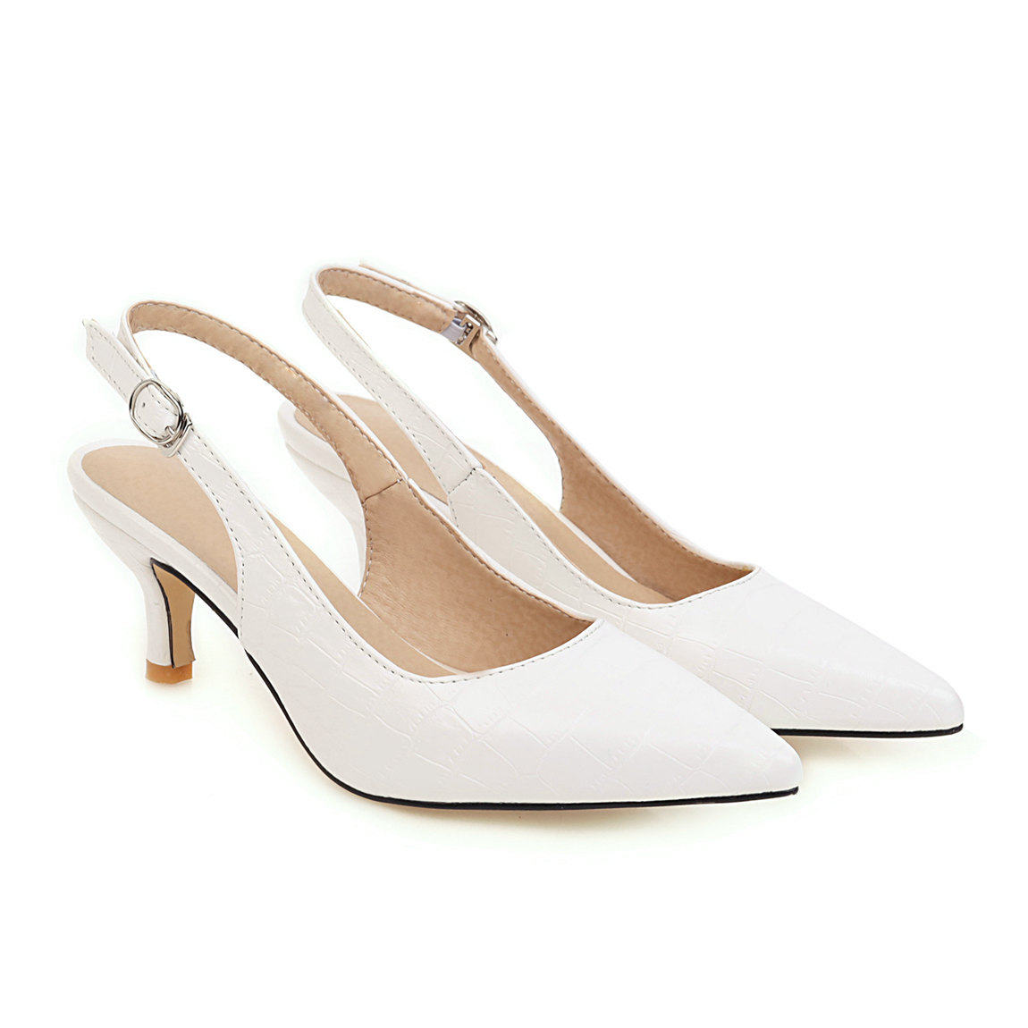 Nicole Hoyt Women's Step 'N Flex Babbsy Pointed-Toe Slingback Pumps Shoes WHITE CROC Your office look combines fashion and comfort when you're in Babbsy pumps featuring Step N Flex technology for all-day stylish wear. 2-1/4" wrapped heel. Pointed-toe sling-back pumps with adjustable buckle closure at back strap. Manmade lining, manmade upper, manmade outsole.