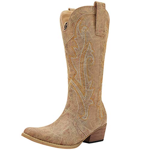 Rollda Cowboy Boots Women Western Boots Cowgirl Boots Ladies Pointy Toe Fashion Boots
