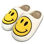 Smile Face Slippers,Retro Soft Plush Lightweight House Slippers Slip-on Cozy Indoor Outdoor Slippers,Slip on Anti-Skid Sole