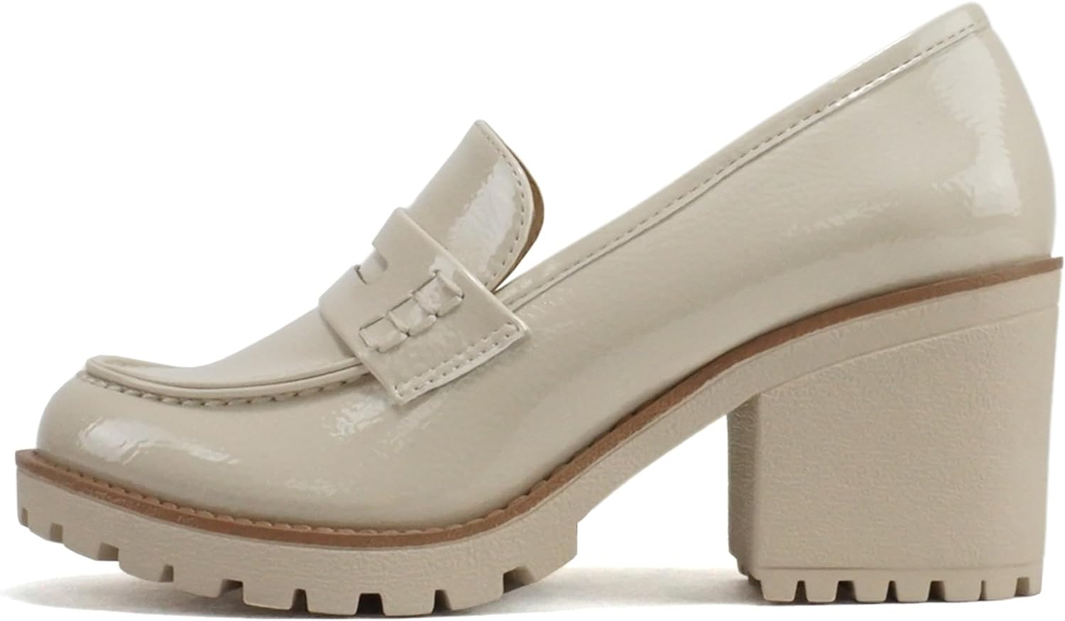 “Kinder” ~ Women Slip On Chunky Mid Heel Lug Sole Penny Loafer Shoe envelope clutch delivers chic style for dinner or a date in luxe faux leather with a jewelry-like chain strap.