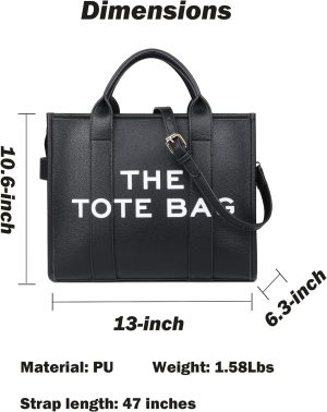 The Tote Bag for Women, PU Leather Tote Bag, Shoulder, Crossbody, or Handheld Bag for School, Office, Travel (10.6X13X6.3in) <div class="a-expander-content a-expander-partial-collapse-content" style="padding-bottom: 20px;" aria-expanded="false"> <h3 class="product-facts-title">Product details</h3> <div class="a-fixed-left-grid product-facts-detail"> <div class="a-fixed-left-grid-inner" style="padding-left: 140px;"> <div class="a-fixed-left-grid-col a-col-left" style="width: 140px; margin-left: -140px; float: left;"><span style="font-weight: 600;"> <span class="a-color-base">Fabric type</span> </span></div> <div class="a-fixed-left-grid-col a-col-right" style="padding-left: 6%; float: left;"><span style="font-weight: 400;"> <span class="a-color-base">Leather</span> </span></div> </div> </div> <div class="a-fixed-left-grid product-facts-detail"> <div class="a-fixed-left-grid-inner" style="padding-left: 140px;"> <div class="a-fixed-left-grid-col a-col-left" style="width: 140px; margin-left: -140px; float: left;"><span style="font-weight: 600;"> <span class="a-color-base">Origin</span> </span></div> <div class="a-fixed-left-grid-col a-col-right" style="padding-left: 6%; float: left;"><span style="font-weight: 400;"> <span class="a-color-base">Imported</span> </span></div> </div> </div> <div class="a-fixed-left-grid product-facts-detail"> <div class="a-fixed-left-grid-inner" style="padding-left: 140px;"> <div class="a-fixed-left-grid-col a-col-left" style="width: 140px; margin-left: -140px; float: left;"><span style="font-weight: 600;"> <span class="a-color-base">Closure type</span> </span></div> <div class="a-fixed-left-grid-col a-col-right" style="padding-left: 6%; float: left;"><span style="font-weight: 400;"> <span class="a-color-base">Zipper</span> </span></div> </div> </div> <div class="a-fixed-left-grid product-facts-detail"> <div class="a-fixed-left-grid-inner" style="padding-left: 140px;"> <div class="a-fixed-left-grid-col a-col-left" style="width: 140px; margin-left: -140px; float: left;"><span style="font-weight: 600;"> <span class="a-color-base">Lining</span> </span></div> <div class="a-fixed-left-grid-col a-col-right" style="padding-left: 6%; float: left;"><span style="font-weight: 400;"> <span class="a-color-base">Faux Leather</span> </span></div> </div> </div> <hr class="a-spacing-base a-spacing-top-base a-divider-normal" aria-hidden="true" /> <h3 class="product-facts-title">About this item</h3> <ul class="a-unordered-list a-vertical a-spacing-small"> <li><span class="a-list-item a-size-base a-color-base">💗【𝐋𝐚𝐫𝐠𝐞 𝐂𝐚𝐩𝐚𝐜𝐢𝐭𝐲】Tote bag for women size: 33*16*27cm/13*6.3*10.6in (L*W*H), large capacity, easy to carry ipad, books, phones, wallets, cosmetics, glasses, keys and other daily necessities.</span></li> </ul> <ul class="a-unordered-list a-vertical a-spacing-small"> <li><span class="a-list-item a-size-base a-color-base">💗【Removable and Adjustable Shoulder Strap】Designed with an adjustable and removable 120 cm/47 inch long shoulder strap, this women's crossbody bag has a crossbody function for hands-free use, and its construction allows it to stand upright while holding items in place.</span></li> </ul> <ul class="a-unordered-list a-vertical a-spacing-small"> <li><span class="a-list-item a-size-base a-color-base">💗【Zipper Closure】Leather tote bag designed with a main compartment with zipper closure, and a zip interior pocket.</span></li> </ul> <ul class="a-unordered-list a-vertical a-spacing-small"> <li><span class="a-list-item a-size-base a-color-base">💗【PU Leather】 Tote bag made of PU leather, waterproof and anti-scratch,designed with a main compartment with zipper closure, large capacity, and an inner patch pocket with zipper</span></li> </ul> <ul class="a-unordered-list a-vertical a-spacing-small"> <li><span class="a-list-item a-size-base a-color-base">💗【The perfect gift】The tote bag is perfect for shopping, parties, work, dates, vacations and other occasions. It can also be used as an ipad tote for yourself or a friend on important days like Christmas, Halloween, Valentine's Day, anniversaries, birthdays and more!</span></li> </ul> </div>