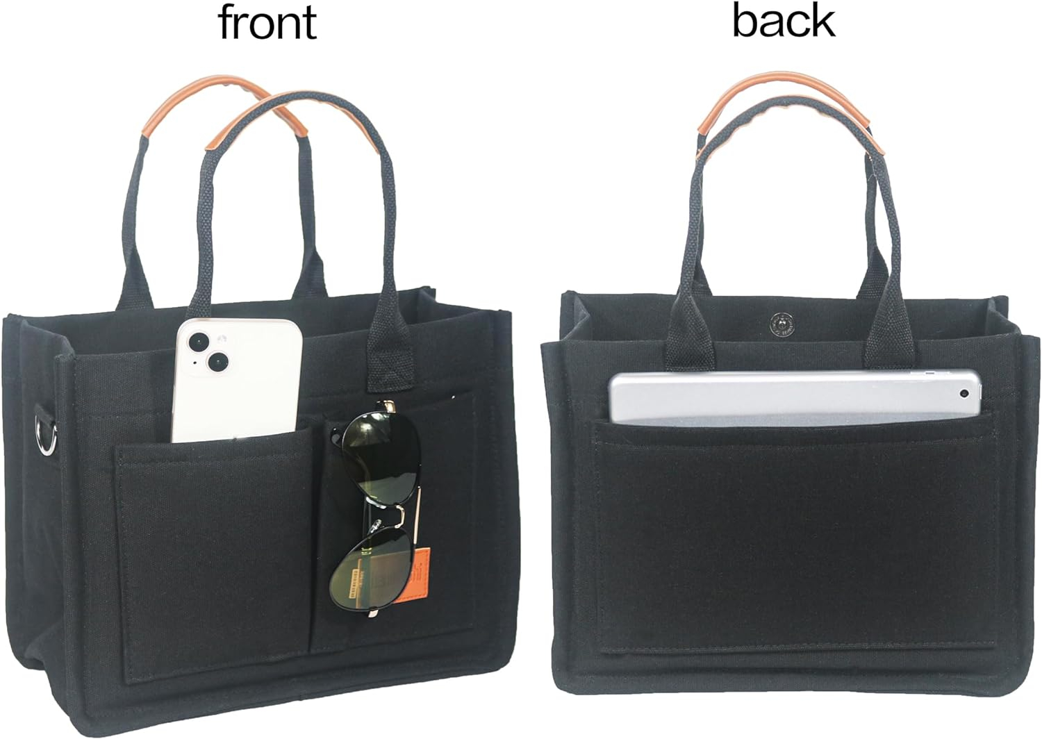 Canvas Tote Bag With Pockets Crossbody Bags for Women,Laptop Bag Purse Shoulder Bag Handbag for School Weekend Grocery